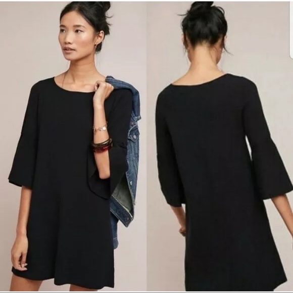 Moth Anthropologie Chester Bell Sleeve Dress, Wool Blend, Black, Size Small - Picture 3 of 8